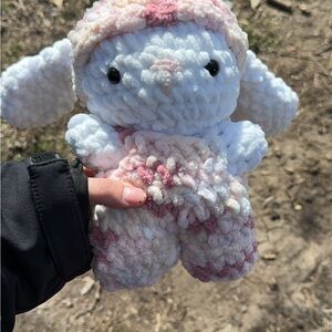 Crochet Plush Pink and White Stuffed bunny Toy